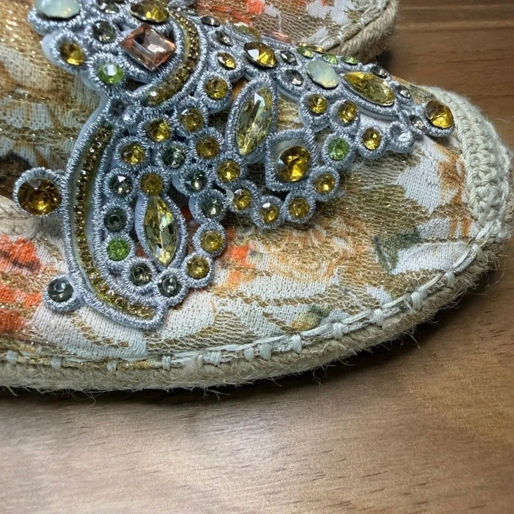 J Reneé Gordana Jeweled Floral Espadrille Flats Women's 6.5M Rhinestone